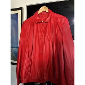 Vintage Vera Pelle Red Viscose Faux Leather Button Front Jacket Size 52